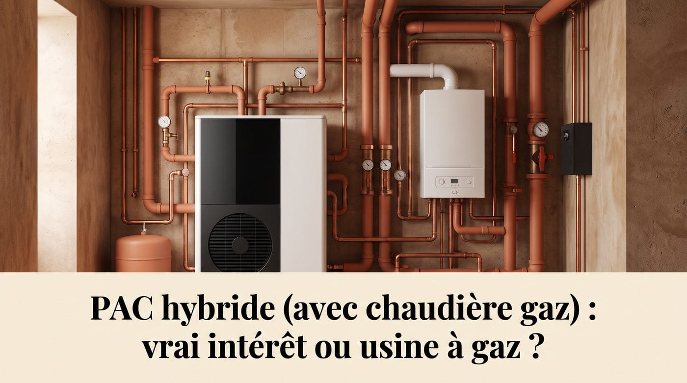 Illustration éditoriale : pompe à chaleur hybride avec chaudière gaz