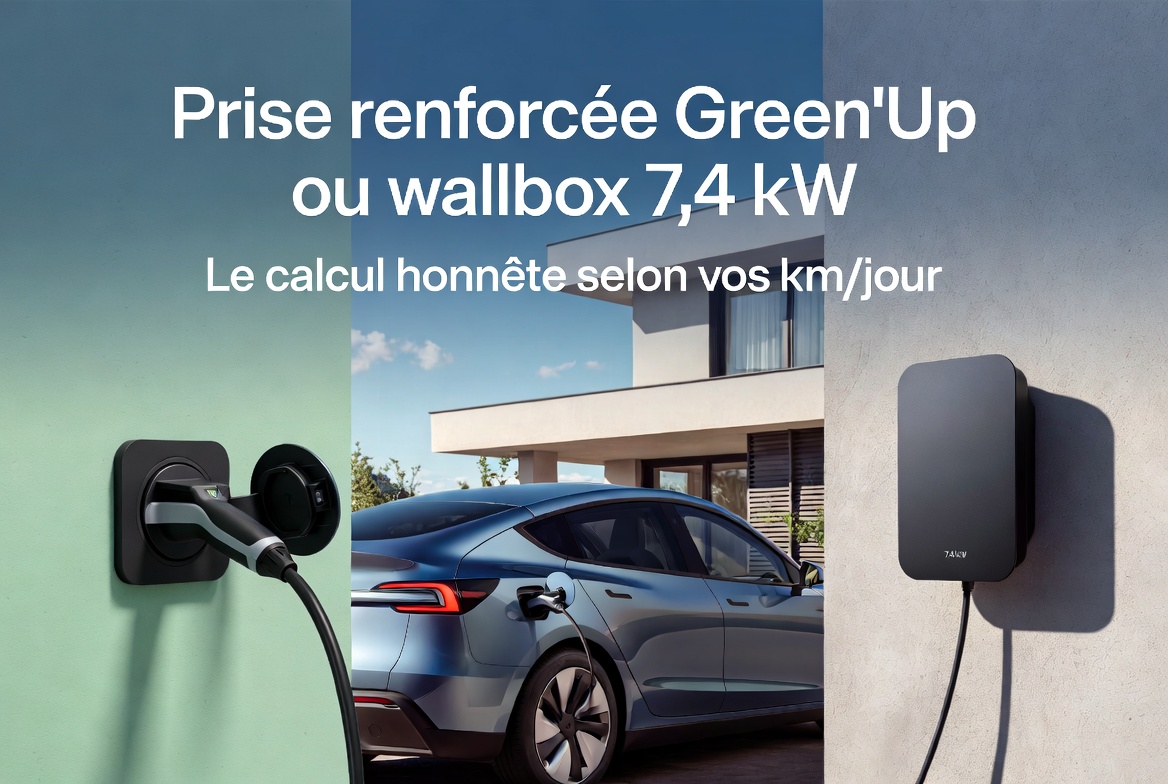 Prise renforcée Green'Up ou wallbox 7,4 kW : le calcul honnête selon vos km/jour