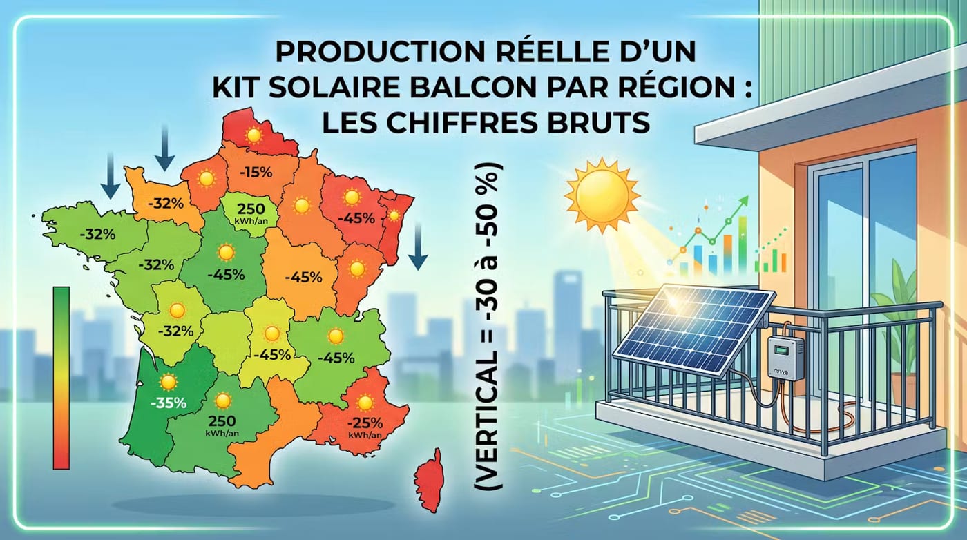 Illustration de couverture : Production réelle d'un kit solaire balcon par région : les chiffres bruts (vertical = -30 à -50